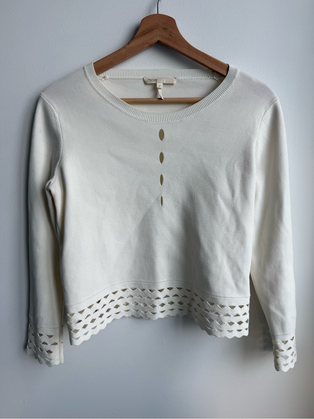 Maje Mariade Cream Cutout Hem Long-Sleeve Top - Sz Small